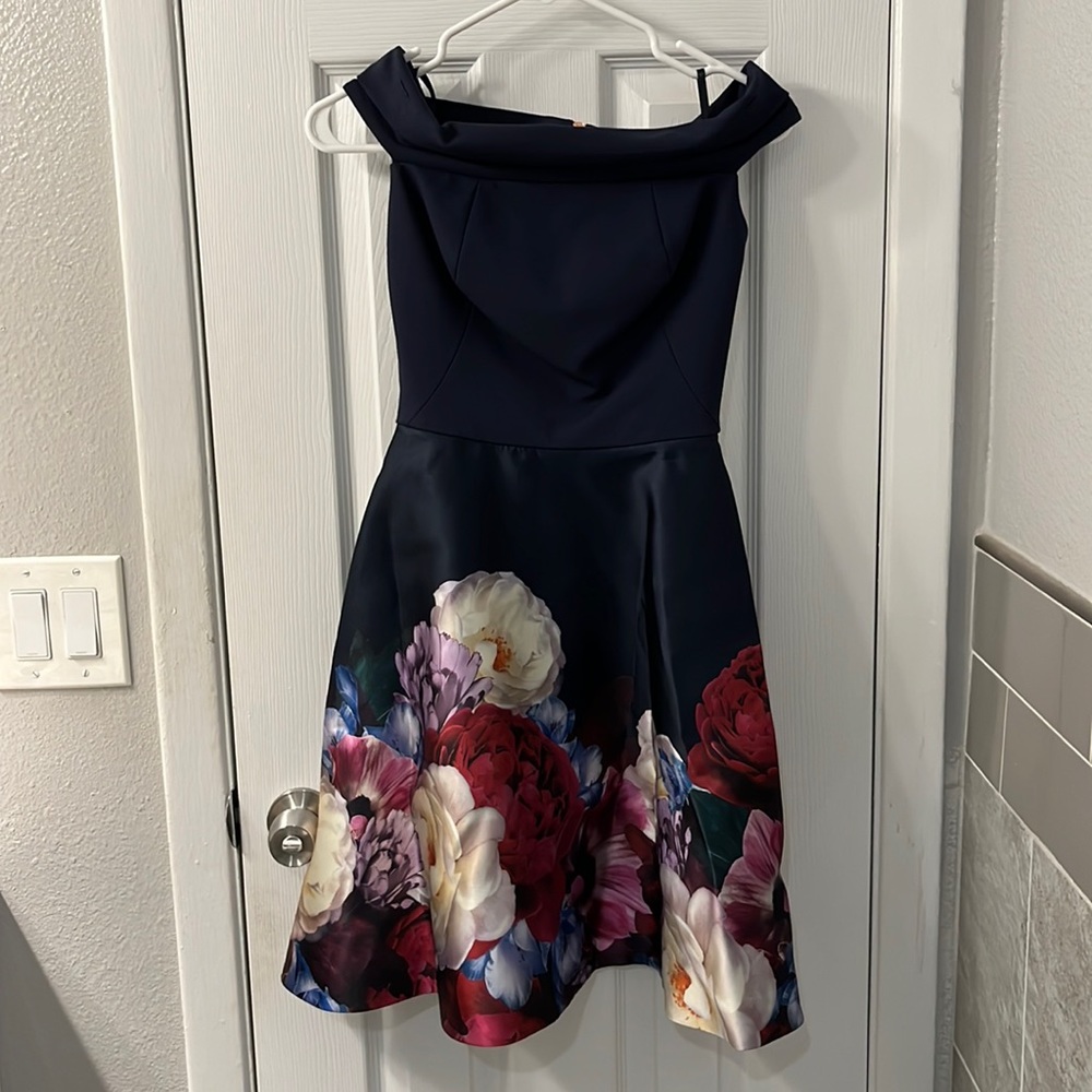 Ted Baker London Nersi Blushing Bouquet Floral Print Off-The-Shoulder Dress